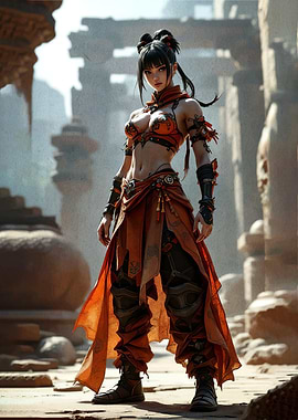 Warrior Woman in Ancient Ruins