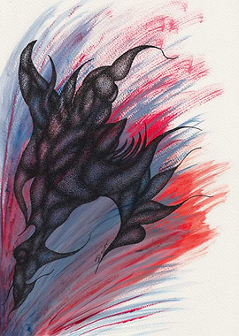 Abstract Dark Creature with Red and Blue Background