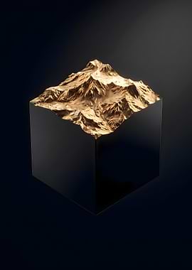 Gilded Topographic Obsidian Cube