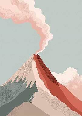 Volcano Eruption with Smoke and Clouds