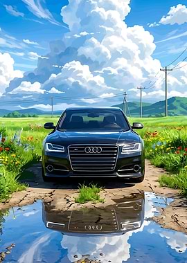 Black Audi S8 in a Puddle