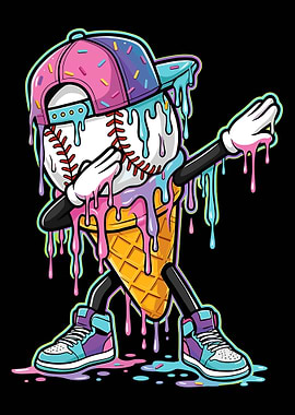 Melting Baseball Ice Cream – Funny Dab Cartoon Summer Streetwear Poster