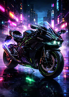 Cyberpunk Motorcycle in Neon City