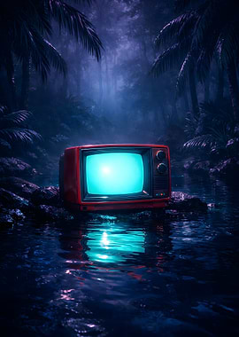 Retro TV in a mystical jungle
