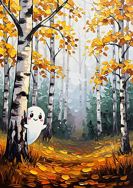 Cute Ghost in Autumn Forest