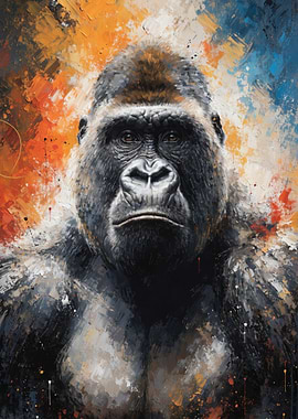 Gorilla Portrait with Abstract Background