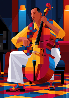 Jazz Club Cellist in Geometric Style