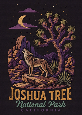 Coyote howling at the moon in Joshua Tree