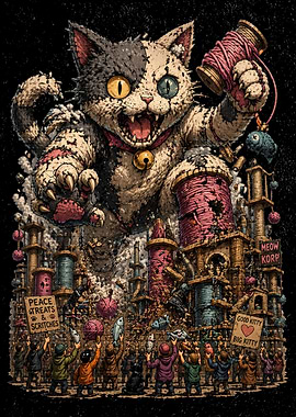 Giant Cat Monster Attacks City of Yarn