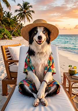 Funny Border Collie Sunset – Zen Dog Summer Vacation