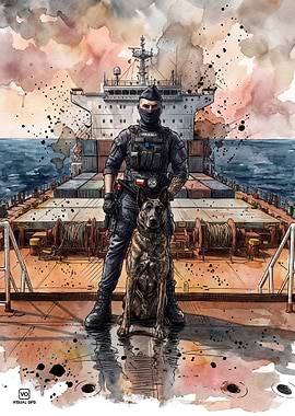 Polish Police Officer with K9 partner on ship