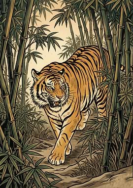 Tiger in a Bamboo Forest