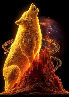 Space Fantasy Landscape: Alpha Wolf in Flame II