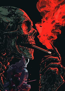 Samurai and Smoking Skull