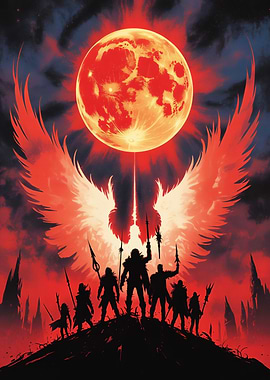 Fantasy warriors under a blood moon