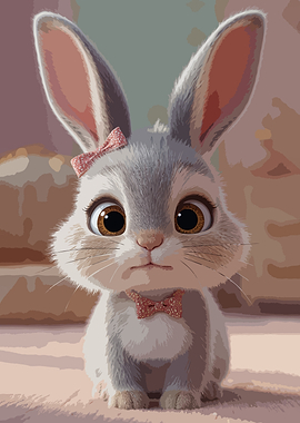 Digital Painting of Cute Bunny with Bows