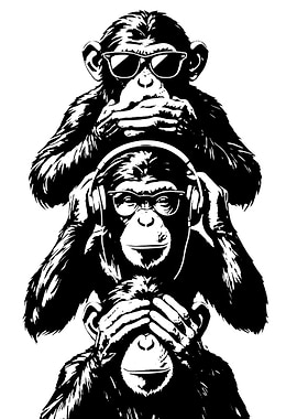 Three Wise Monkeys with Sunglasses and Headphones