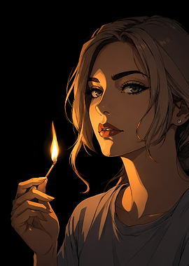 Woman Holding a Lit Match
