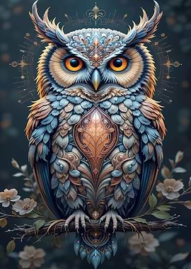 Ornate Owl on a Branch