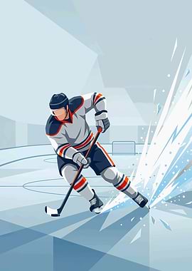 Hockey Player Skating and Splashing Ice