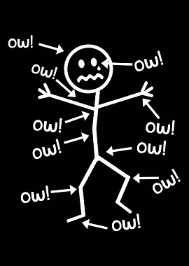 Everything Hurts Poster, Funny Pain Stick Figure Art, Relatable Humor Wall Print