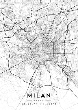 Milan City Map Minimalist Ink