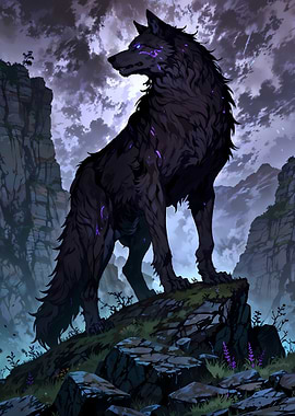 Dark Wolf on Rocky Outcrop