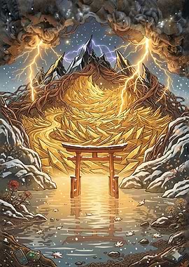 Mystical Torii Gate in a Stormy Landscape