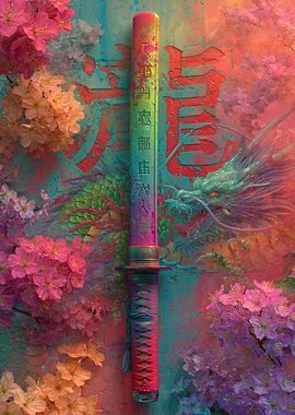 Katana with Dragon and Cherry Blossoms