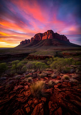 Dramatic Sunset Over Desert Landscape