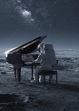 Astronaut playing piano on the moon
