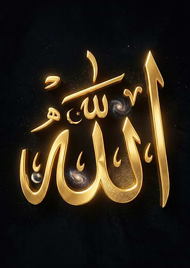 Golden Allah Calligraphy with Galaxies