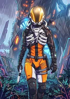 Astronaut in Sci-Fi Armor with Gun