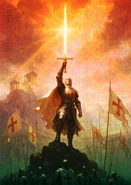 Knight Raises Sword in Victory
