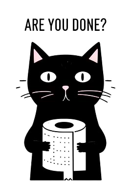 Black Cat Holding Toilet Paper