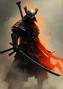 Samurai Warrior with Red Sash