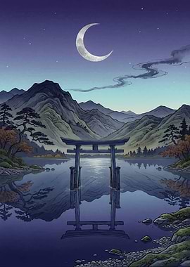 Serene Japanese Torii Gate at Night