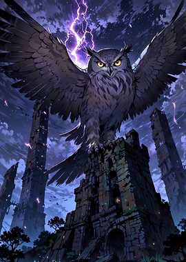 Majestic Owl Perched on Ancient Ruins
