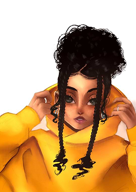 Young woman in yellow hoodie with braids