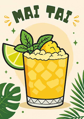 Mai Tai Cocktail Vector Illustration