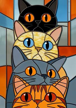 Stained Glass Cats Stacked