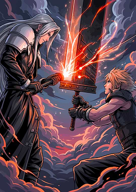 Cloud and Sephiroth clash