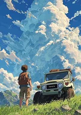 Anime adventurer and off-road vehicle