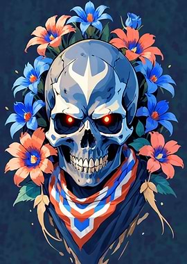 Skull with Flowers and Bandana