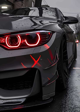 Aggressive Sports Car with Red Accents