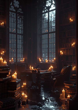 Candlelit Gothic Library
