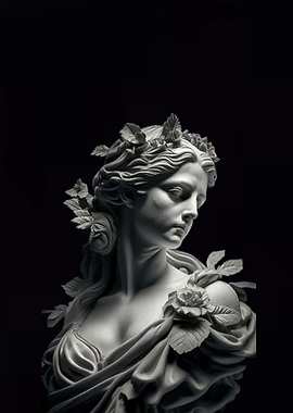 Marble Bust of a Woman with Flowers