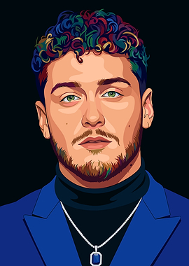 Portrait of a Bazzi with colorful curly hair