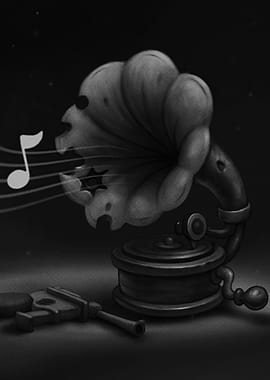 Vintage Gramophone with Music Notes