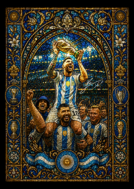 Lionel Messi Stained Glass Trophy Celebration